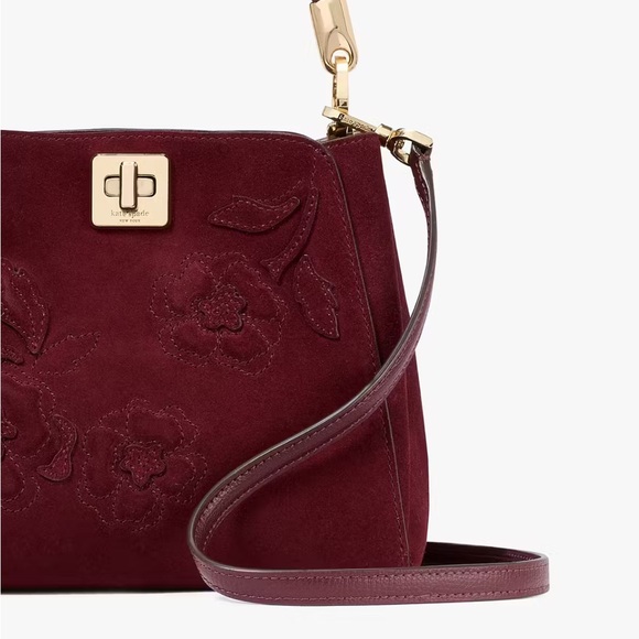 NWT KATE SPADE Phoebe Suede Floral Applique Small Top Handle Satchel - Picture 2 of 9